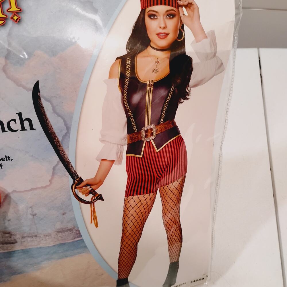 Spirit Halloween Sea Wench Women's Sm 4-6 Costume Romper, Belt, Scarf Pirate